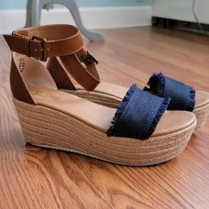 Platform Espadrilles Blue Denim Strap